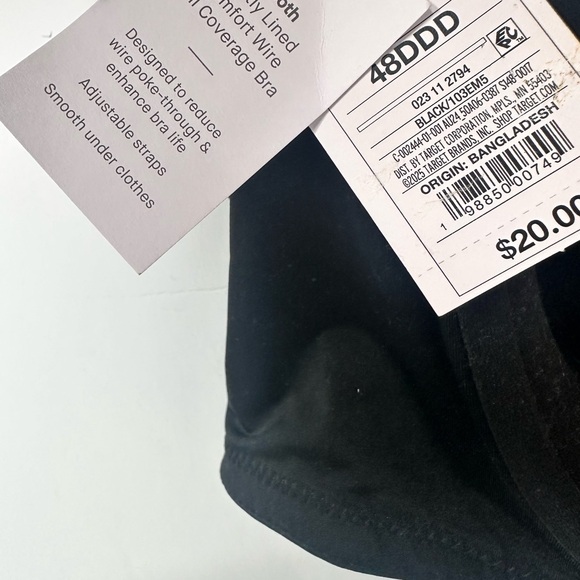 2‎ Auden Black Bras NWT Size 48DDD Lightly Lined Full Coverage Underwire - Picture 9 of 13